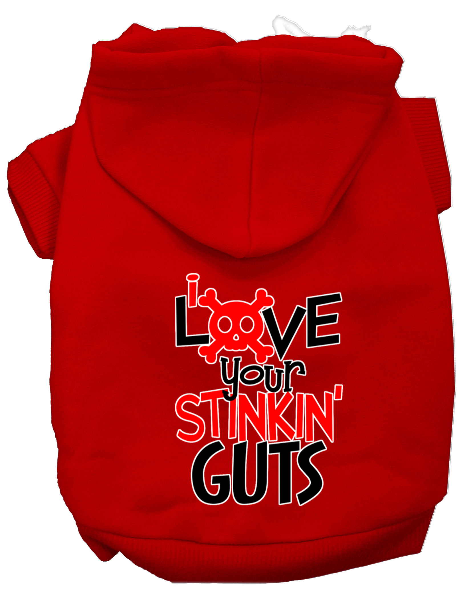 Love your Stinkin Guts Screen Print Dog Hoodie Red L
